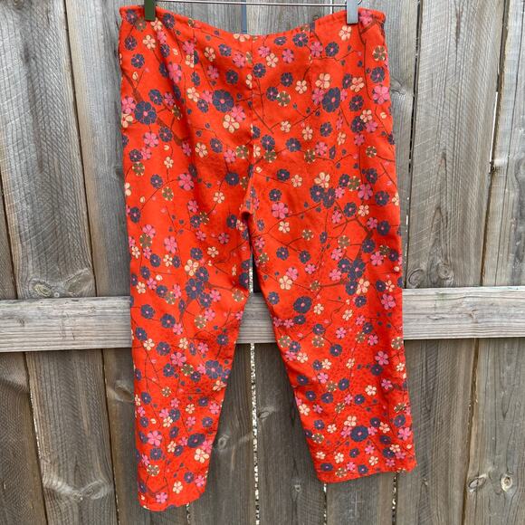 Free People Capri Pants Floral Pull-On Side Tie Casual Red Medium Boho Bohemian - Picture 2 of 7